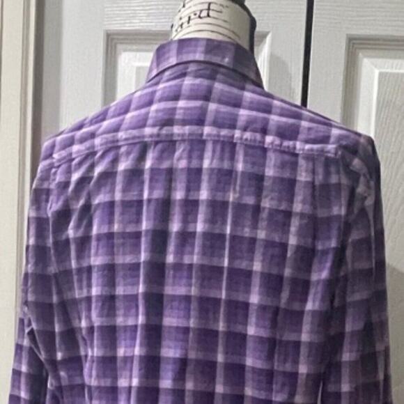 HUGO BOSS SLIM BUTTON UP LONG SLEEVE SHIRT PLAID PURPLE COLOR SIZE LARGE - Picture 14 of 16